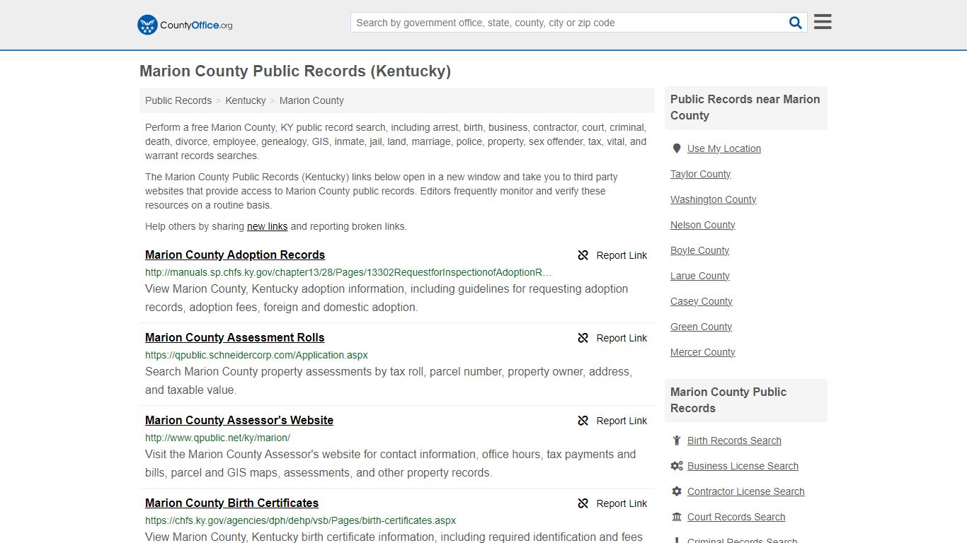 Public Records - Marion County, KY (Business, Criminal, GIS, Property ...